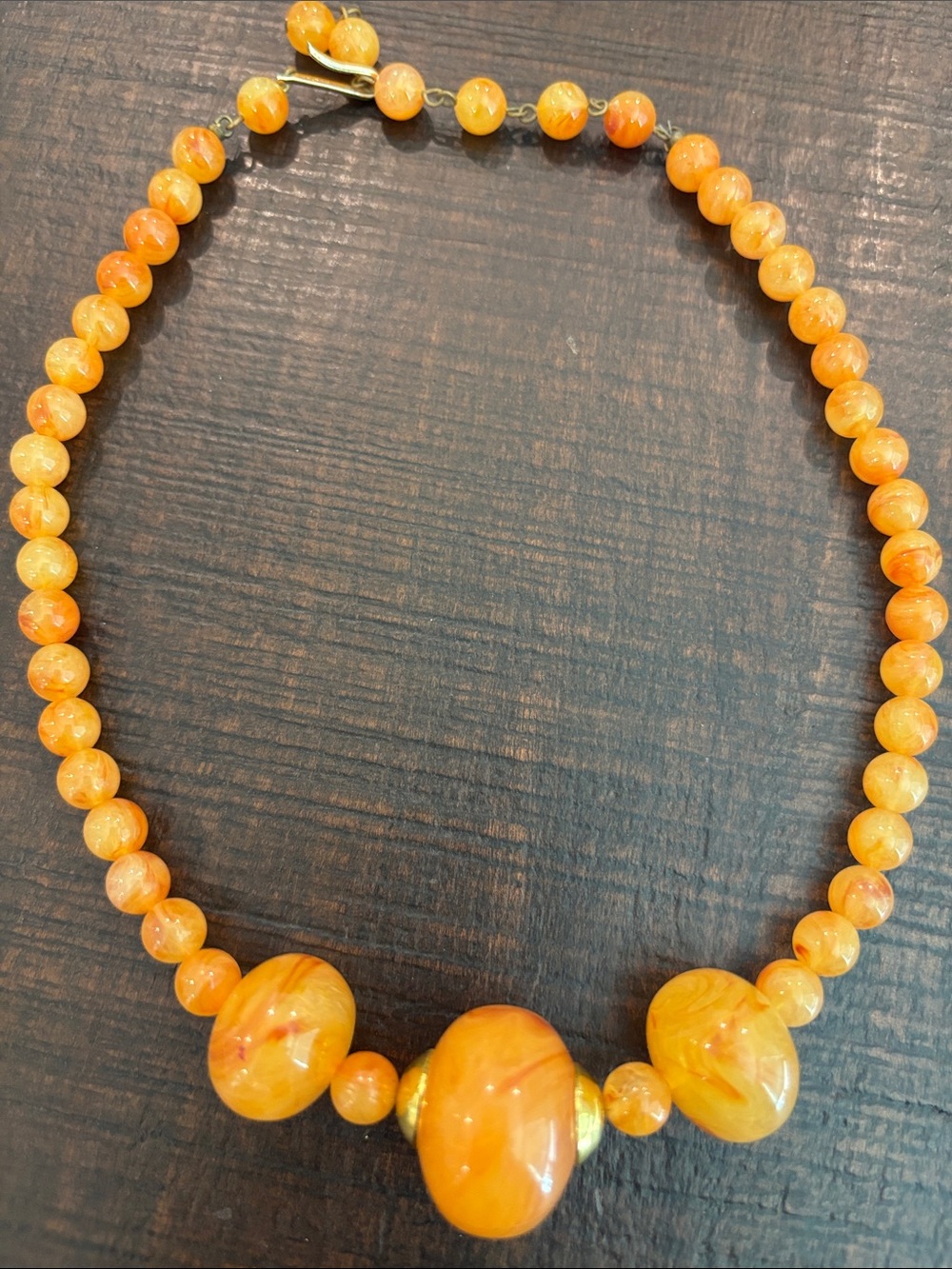 Vintage Western Germany Butterscotch Amber Marbled Bead Statement Necklace 30g